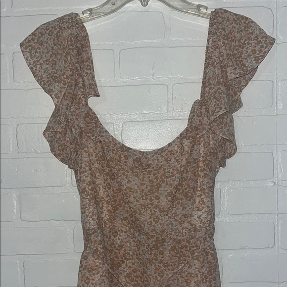 Twenty Ten Womens Mini Dress Pink and Beige Ruffle Sleeves Spring A-line Large - Picture 5 of 13